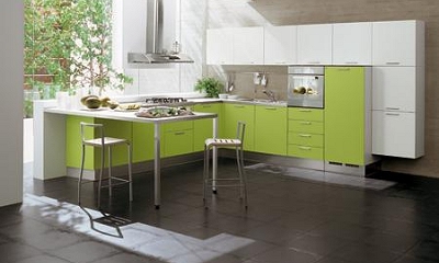 muebles de cocina minimalistas colores fuertes
