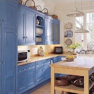 amoblamiento de cocina rustico en azul